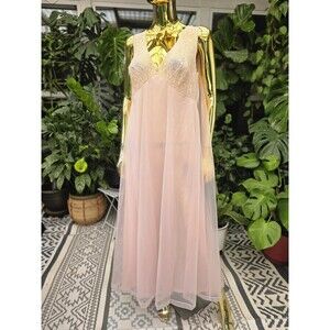 Vintage Vanity Fair Pink Rose Robe Gown 2 Piece Set - Size 40 Large